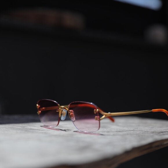 CARTIER C RIMLESS 18K GOLD FILLED PINK Y2K SUNGLASSES - Picture 10 of 16